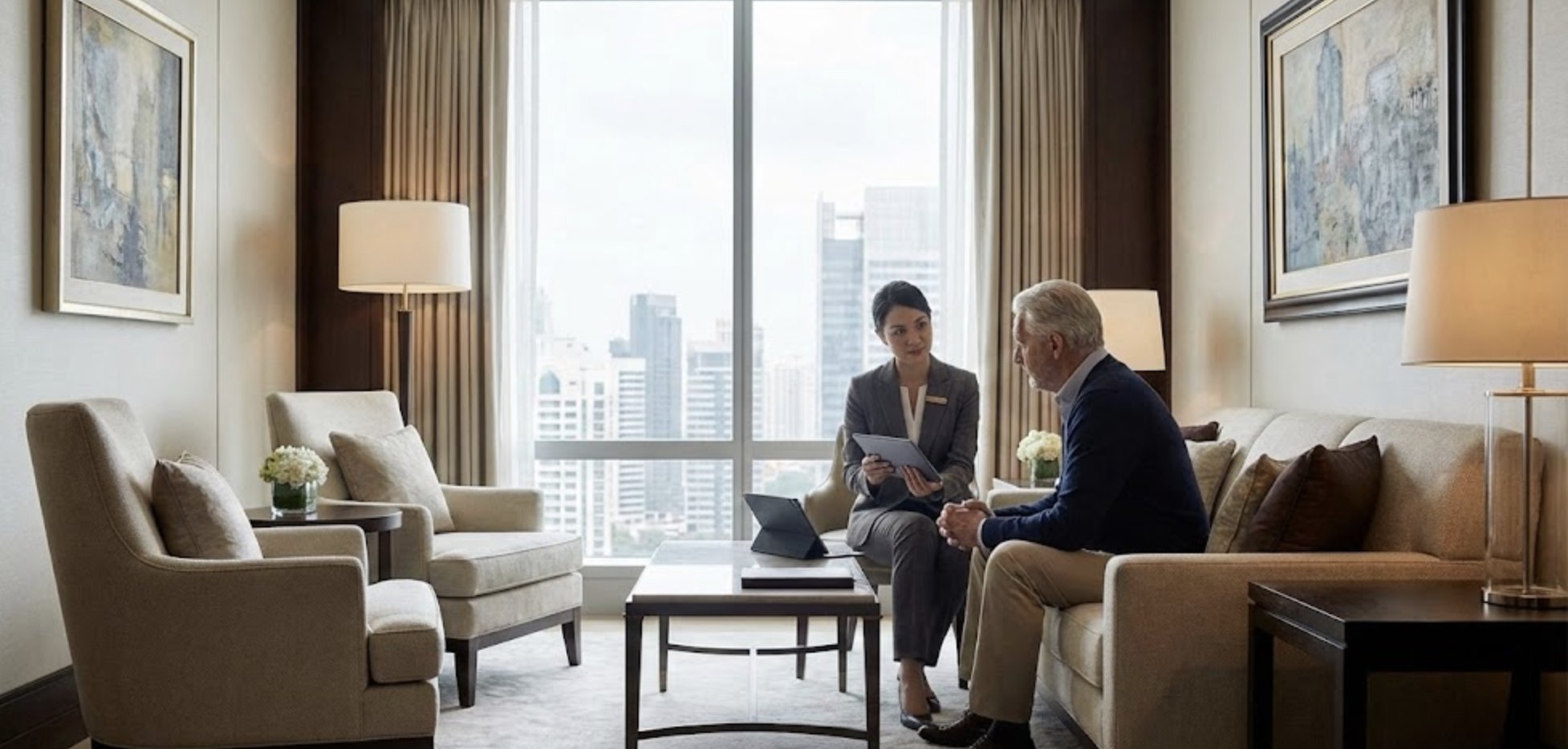 A board governance meeting with directors reviewing an agenda and risk indicators